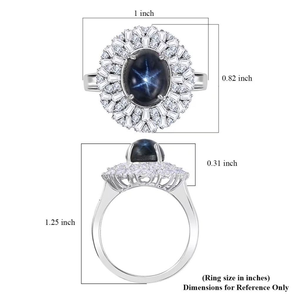 Genuine Blue Star Sapphire & Moissanite Ring Platinum Over Sterling Silver Sz 7! - Picture 7 of 11